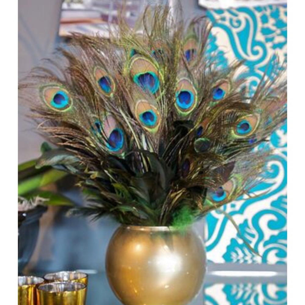 Authentic Peacock Feather Decor, Set of 2